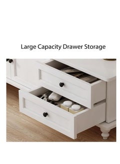 Golden Television Stand, Modern TV Table, TV Bench TV Unit Open TV Cabinet with Storage Shelves Multifunctional TV Desk for Entertainment Center Gaming Media Home Living Room 140x42x34cm White TV Desk MDF  - Image 3