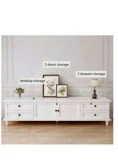 Golden Television Stand, Modern TV Table, TV Bench TV Unit Open TV Cabinet with Storage Shelves Multifunctional TV Desk for Entertainment Center Gaming Media Home Living Room 140x42x34cm White TV Desk MDF  - Image 4