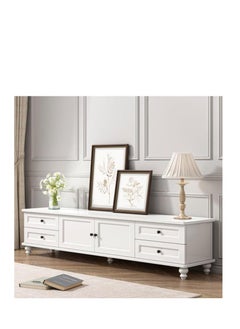 Golden Television Stand, Modern TV Table, TV Bench TV Unit Open TV Cabinet with Storage Shelves Multifunctional TV Desk for Entertainment Center Gaming Media Home Living Room 140x42x34cm White TV Desk MDF  - Image 2