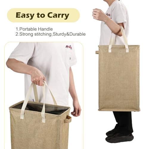 Odonata Slim Laundry Hamper Handles Collapsible Laundry Basket Thin Dirty Clothes Basket Narrow Laundry Bag Foldable Dirty Hamper 45L (Light Khaki) - Image 5