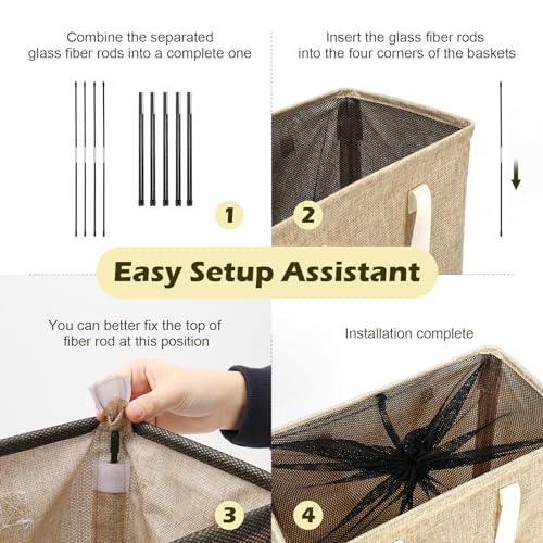 Odonata Slim Laundry Hamper Handles Collapsible Laundry Basket Thin Dirty Clothes Basket Narrow Laundry Bag Foldable Dirty Hamper 45L (Light Khaki) - Image 3