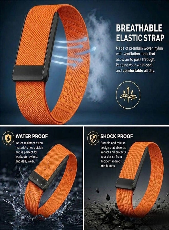 CATANES Woven Nylon Strap Compatible with Whoop 5.0, Adjustable Stretch Sport Band Replacement with Secure Quick-Clip Hardware, Breathable Athletic Wristband for Men and Women - Orange with Black Connector - Image 3