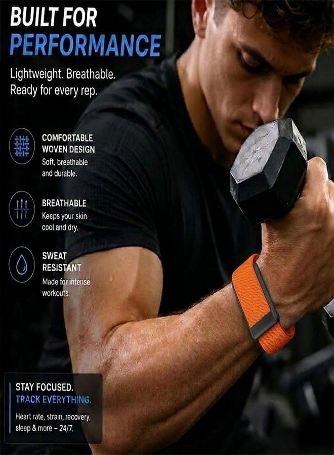 CATANES Woven Nylon Strap Compatible with Whoop 5.0, Adjustable Stretch Sport Band Replacement with Secure Quick-Clip Hardware, Breathable Athletic Wristband for Men and Women - Orange with Black Connector - Image 4