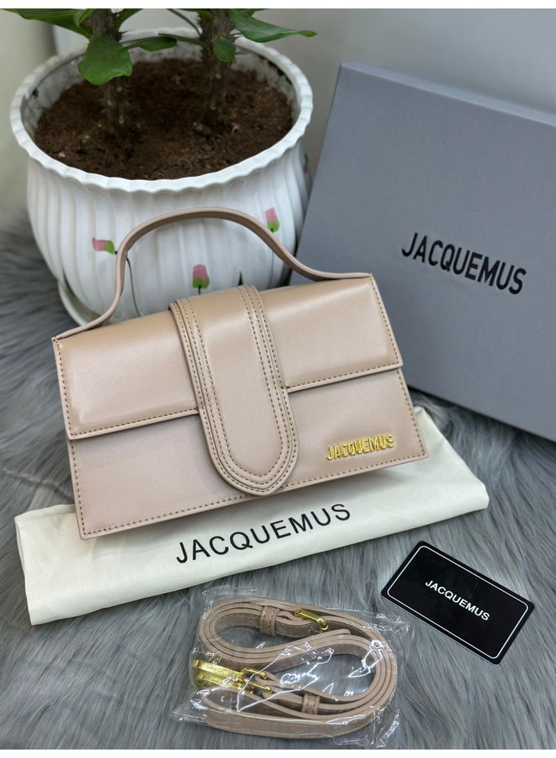 JACQUEMUS Elegant Jacquemus Beige Leather Handbag with Gold Accents