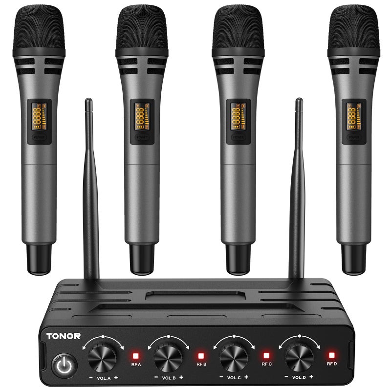 TONOR TONOR Wireless Microphones System with 4x10 Channels Cordless Handheld Microfono Inalambrico, 200FT UHF Range, Mics with Stable Signal Transmission for Karaoke Singing Party Church Wedding PA Speaker  - Image 1