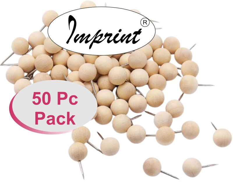 IMPRINT Round Wooden Map Thumb Tacks Natural Wood Push Pins with Steel for Photos, Corkboard, Calendar and DIY Craft Project, Pack of 50 - Image 2