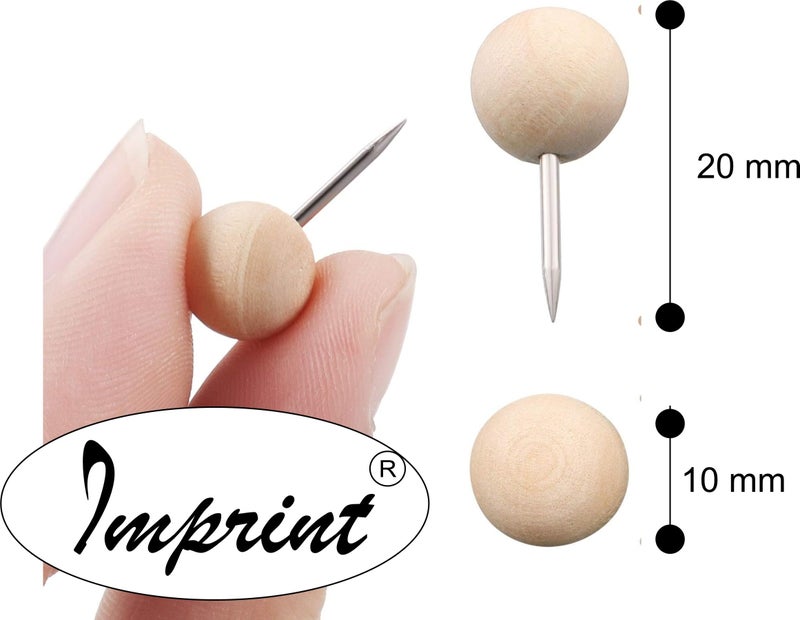 IMPRINT Round Wooden Map Thumb Tacks Natural Wood Push Pins with Steel for Photos, Corkboard, Calendar and DIY Craft Project, Pack of 50 - Image 3