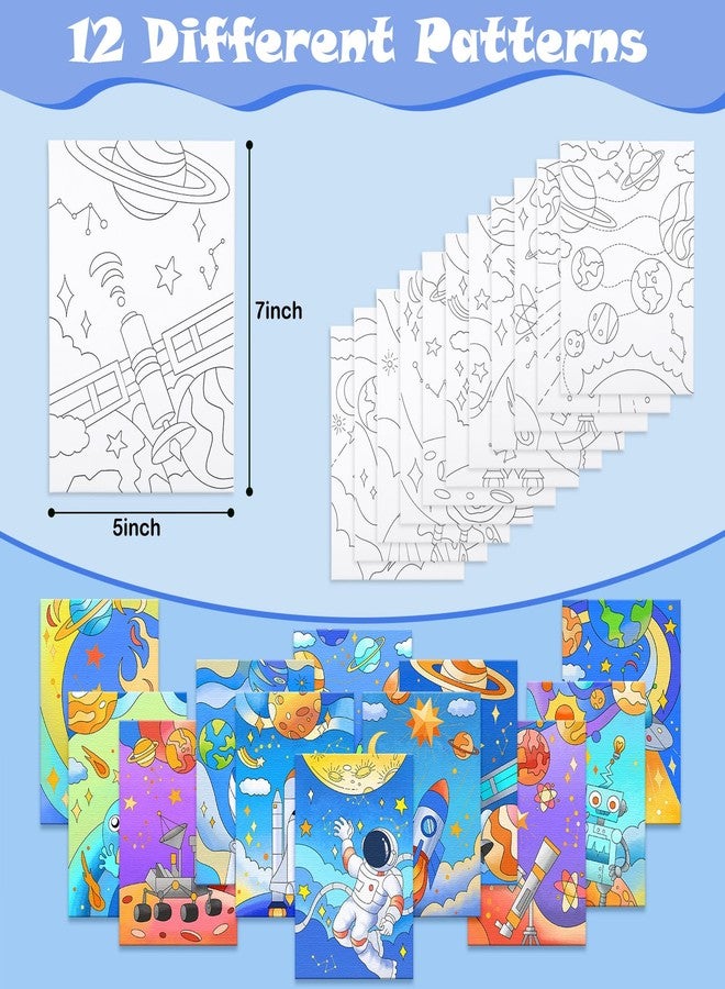Anseal 12 Packs Pre Drawn Canvas to Paint, Space Party Favors Pre Printed Canvas, Pre Stretched Canvas Outline Painting Boards for Beginners, Party Favor (5" X 7") - Image 2