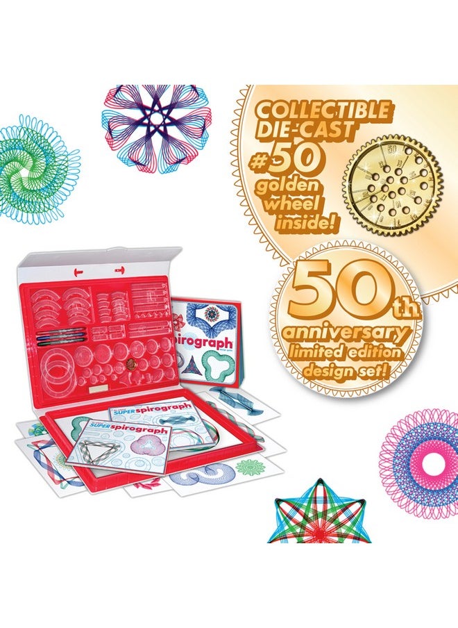 Spirograph Spirograph Super 50th Anniversary Set -Arts and Crafts, Kids Toys, Art Supplies, Craft Supplies, Drawing Kit, Spiral Art, Classic Gear Design Kit, Case, Pens, Design Sheet Included, Ages 8+  - Image 3