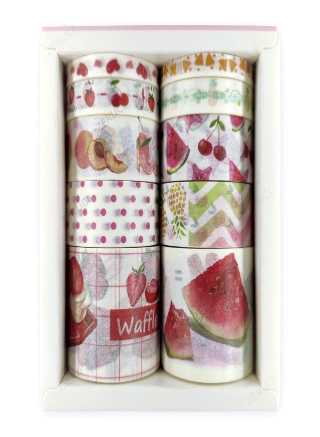 Zeruci 10 Rolls Japanese Washi Tape Set for Aesthetic Arts & Crafts, BUJO Journals, Scrapbooking, DIY Planners | 2 Meter Decorative Washi Rolls 5mm, 8mm, 15mm and 30mm | Sweet Fruit Party Collection - Image 1