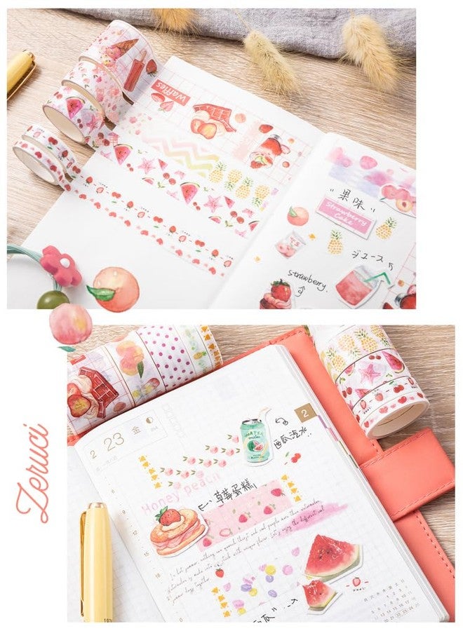 Zeruci 10 Rolls Japanese Washi Tape Set for Aesthetic Arts & Crafts, BUJO Journals, Scrapbooking, DIY Planners | 2 Meter Decorative Washi Rolls 5mm, 8mm, 15mm and 30mm | Sweet Fruit Party Collection - Image 2