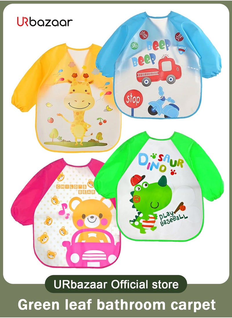 URbazaar 4 Pack Long Sleeve Bib,Baby Toddler Waterproof Sleeved Bib for 6-30 Months Reusable with Catch-all Pocket  - Image 1
