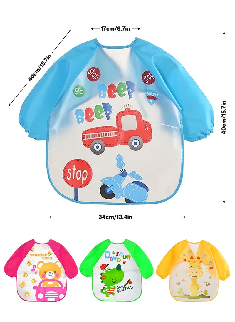 URbazaar 4 Pack Long Sleeve Bib,Baby Toddler Waterproof Sleeved Bib for 6-30 Months Reusable with Catch-all Pocket  - Image 2
