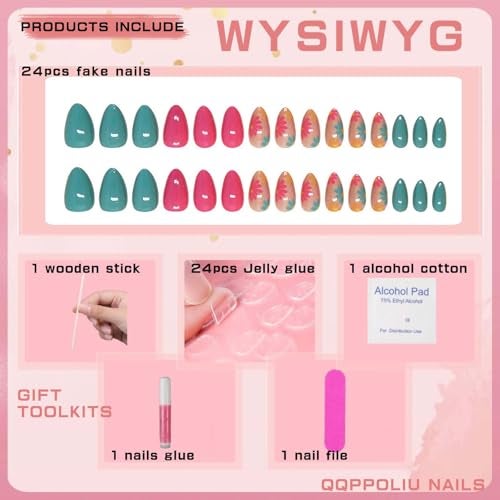 QQPPOLIU Flower Press on Nails Medium Artificial False Nails Almond Shape with Floral Design Nails Press ons for Women and Girl Fall Gift - Image 2