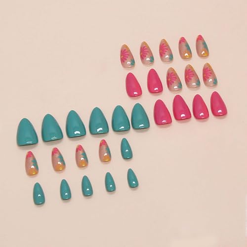 QQPPOLIU Flower Press on Nails Medium Artificial False Nails Almond Shape with Floral Design Nails Press ons for Women and Girl Fall Gift - Image 3