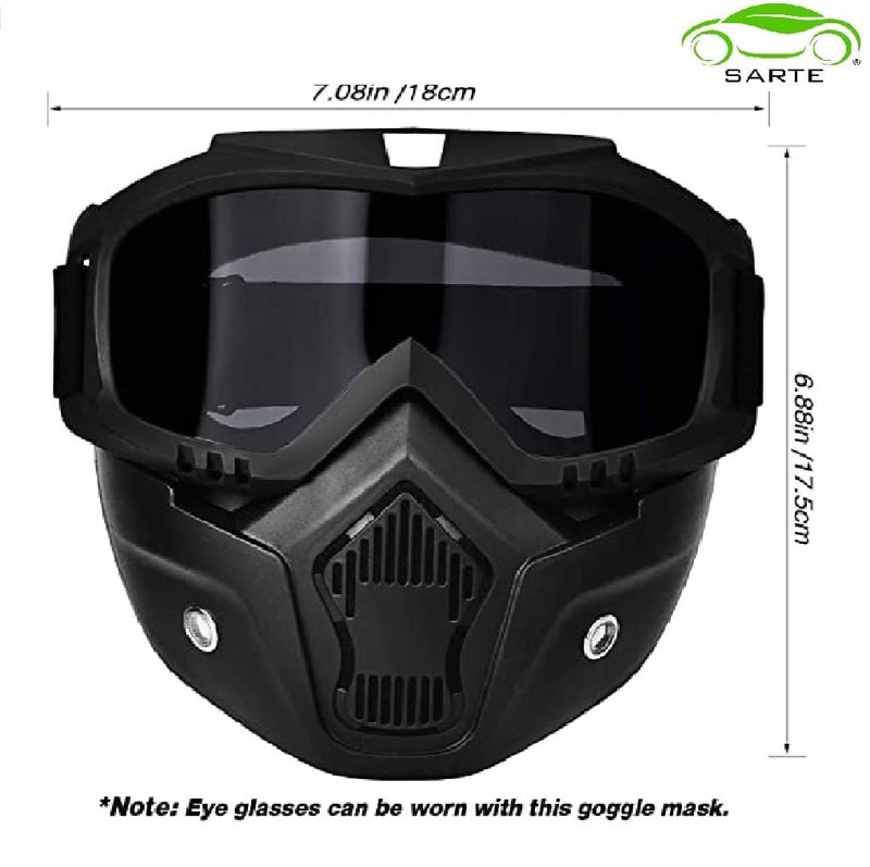 SARTE TPU Goggle Mask Anti Scratch UV Protective Open Face & Eyewear Windproof Dirt Shield Adjustable Strap Soft Foam Padded Detachable for Cycling Bike Off Road Racing Riding Unisex (Black) - Image 3