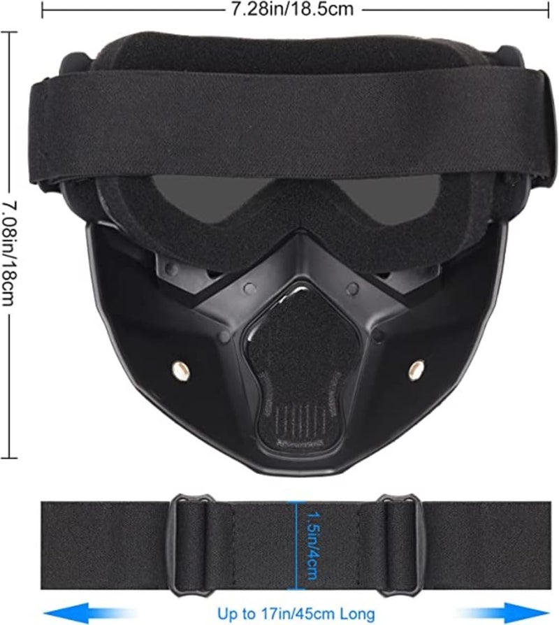 SARTE TPU Goggle Mask Anti Scratch UV Protective Open Face & Eyewear Windproof Dirt Shield Adjustable Strap Soft Foam Padded Detachable for Cycling Bike Off Road Racing Riding Unisex (Black) - Image 4