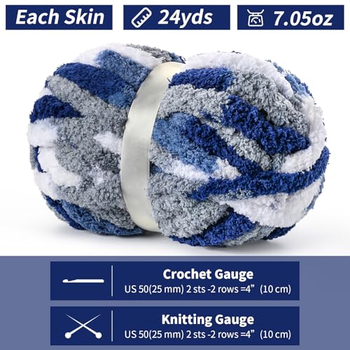 Waikxin 10 Pack Jumbo Chunky Yarn for Hand Knitting, Fluffy Chunky Chenille Yarn for Crocheting, Variegated Chunky Knit Baby Blanket Yarn, 240 yds /70.5 oz Super Bulky Yarn（Blue-White） - Image 2