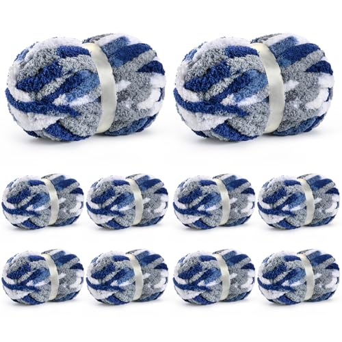 Waikxin 10 Pack Jumbo Chunky Yarn for Hand Knitting, Fluffy Chunky Chenille Yarn for Crocheting, Variegated Chunky Knit Baby Blanket Yarn, 240 yds /70.5 oz Super Bulky Yarn（Blue-White） - Image 1