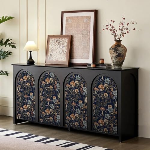 Froluya Mushroom Peel and Stick Wallpaper Dark Floral Contact Paper 16.9" x 118.1" Navy Floral Wallpaper Peel and Stick for Bathroom Vintage Boho Self Adhesive Removable Wall Paper Kitchen Cabinets - Image 5