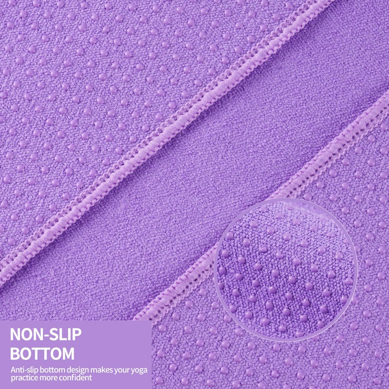 MICROFI Microfiber Hot Yoga Towel Mat, 24 x 72 inches, with Non-Slip Silicone Grip, Secure Fit Elastic Straps (Purple) - Image 3