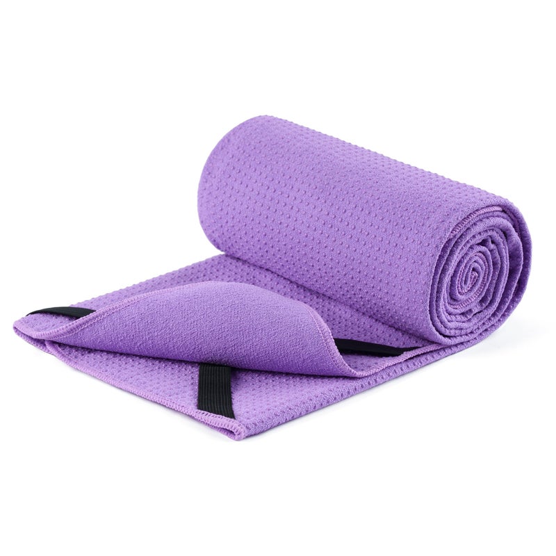 MICROFI Microfiber Hot Yoga Towel Mat, 24 x 72 inches, with Non-Slip Silicone Grip, Secure Fit Elastic Straps (Purple) - Image 1