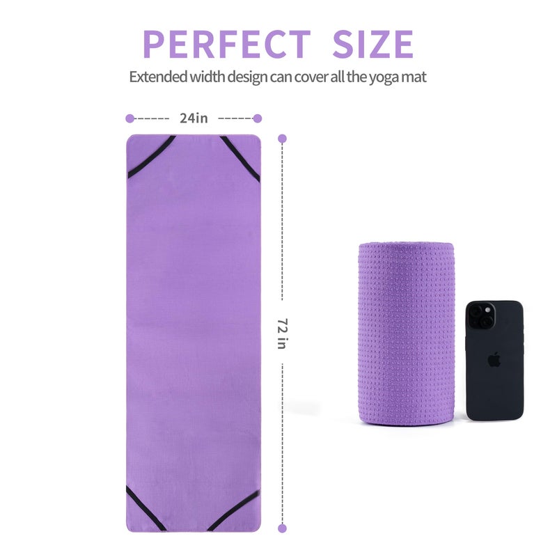 MICROFI Microfiber Hot Yoga Towel Mat, 24 x 72 inches, with Non-Slip Silicone Grip, Secure Fit Elastic Straps (Purple) - Image 4