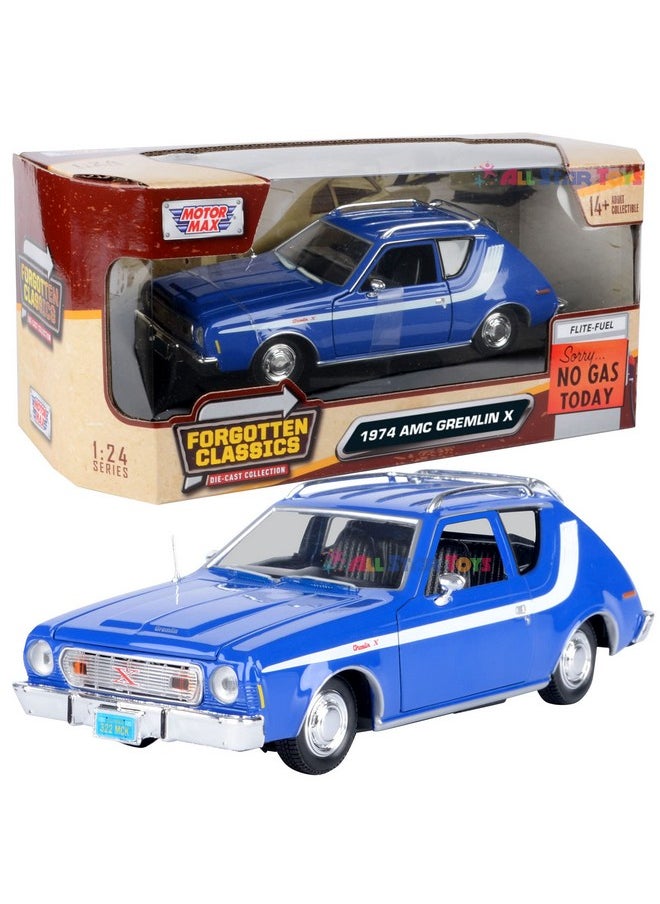 موتورماكس نموذج مصبوب بمقياس 1:24 من Motormax 1974 AMC Gremlin X من سلسلة Forgotten Classics Series 79045 باللون الأزرق  - Image 1