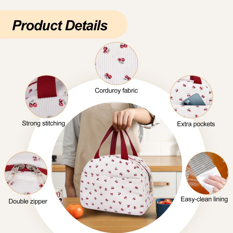 honitty Lunch Box for Women,Cute Quilted Lunch Tote Bag,Reusable Insulated Lunch Box,Large Capacity Cooler Bag with Compartments for Work, Picnics or Travelling - Image 5