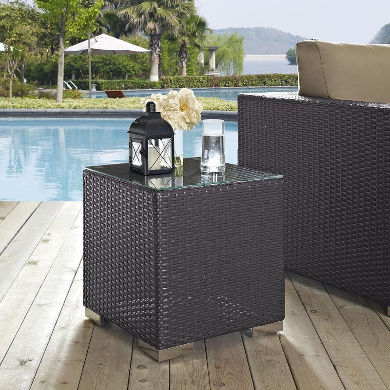 Modway Convene Wicker Rattan Outdoor Patio Side Table in Espresso - Image 2