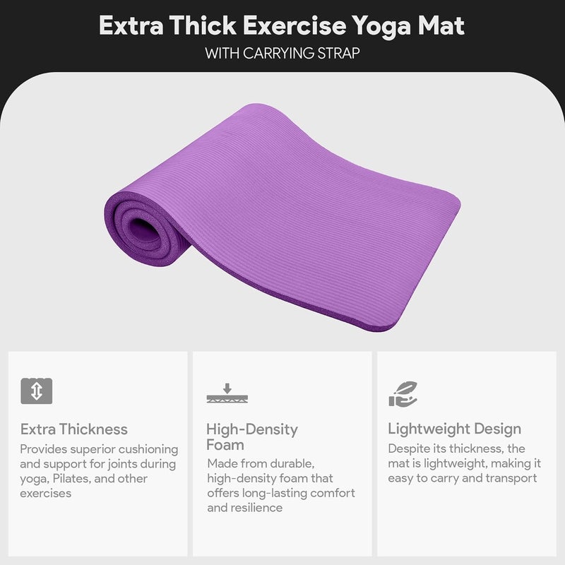 BalanceFrom All-Purpose 1-Inch Extra Thick High Density Anti-Tear Exercise Yoga Mat with Carrying Strap, Multiple Colors - Image 2