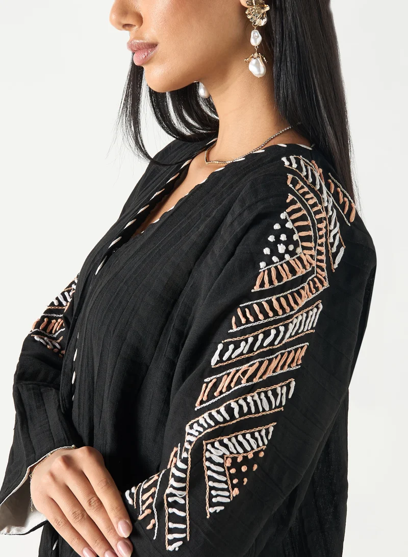 Hadiyath Al Madinah Black Embroidered Abaya - HM