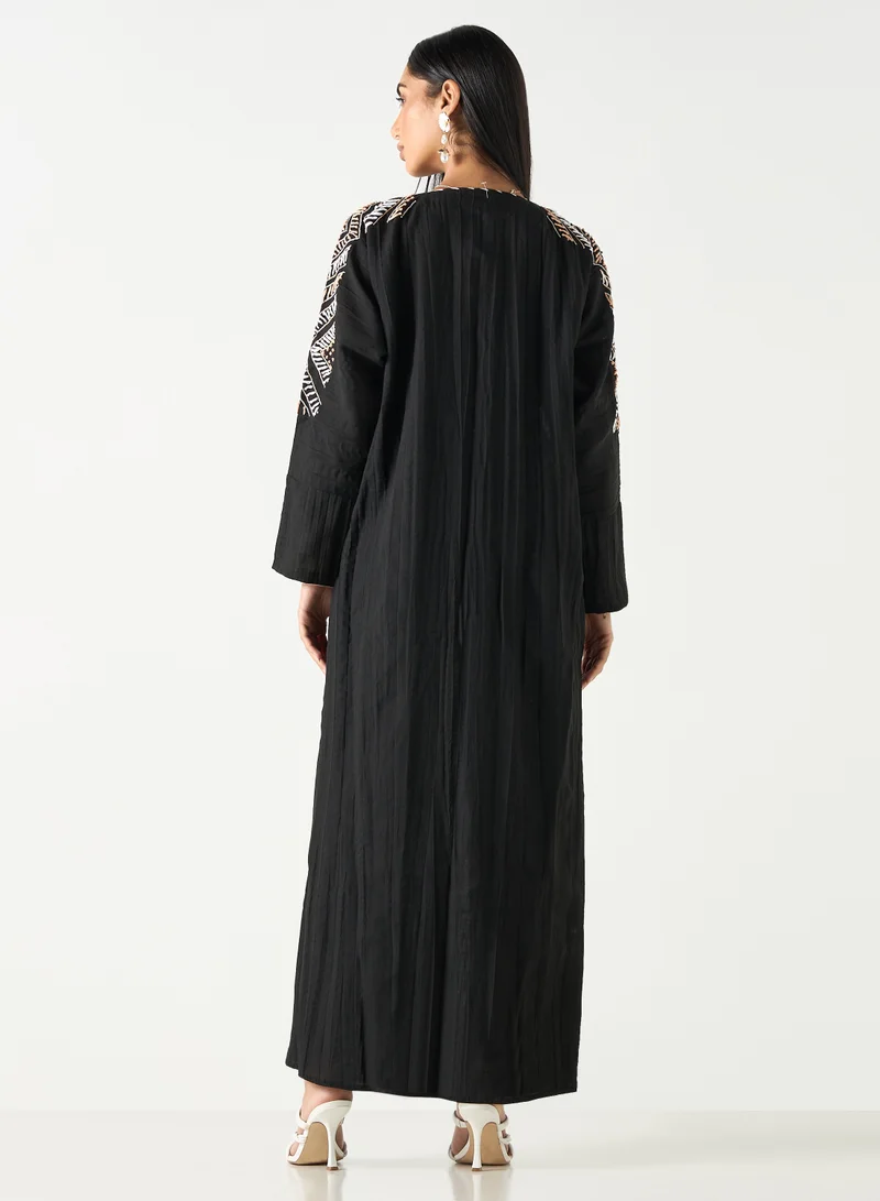 Hadiyath Al Madinah Black Embroidered Abaya - HM