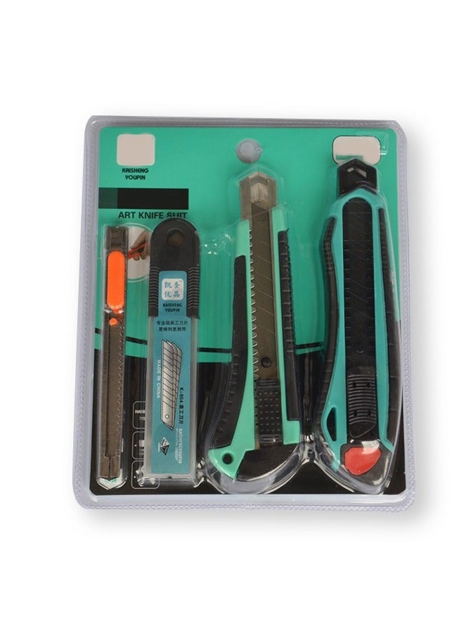 Taimi Cutter Multi-Purpose Retractable Knife Snap-Off Stainless Steel Blades Set 4 Piece , Auto Lock and Round Push Button; Perfect for Office and Home Use - Image 2