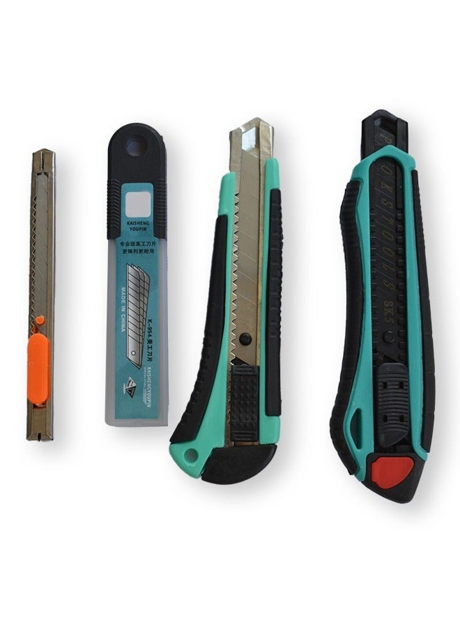 Taimi Cutter Multi-Purpose Retractable Knife Snap-Off Stainless Steel Blades Set 4 Piece , Auto Lock and Round Push Button; Perfect for Office and Home Use - Image 1