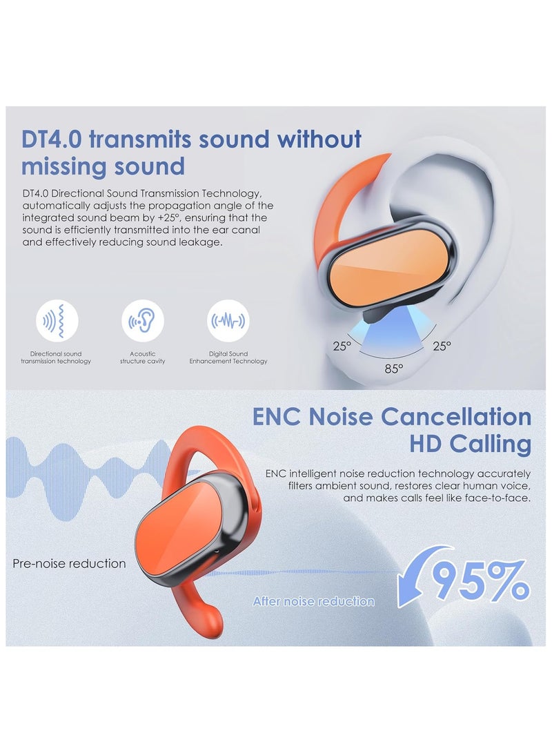 lekikpo Open Ear Headphones,360-Degree Panoramic Sound, DT4.0 Without Sound Loss,Air Conduction, 48H Range,LED Display,IPX7 Waterproof, Wireless Earbuds for Meeting, Driving,Traveling-Orange  - Image 5