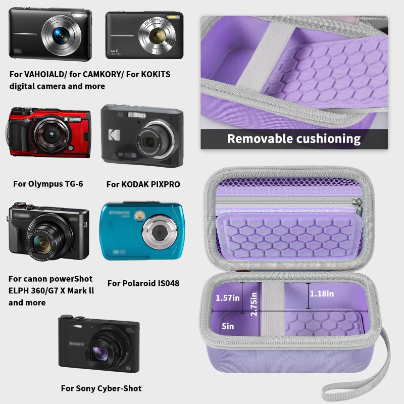 Comecase Digital Camera Carrying Case Compatible with Canon PowerShot G7 X Mark II/ G7X Mark III Digital 4K Vlogging Camera/for CAMKORY/for Lecran and More, Compact Small Camera Storage Bag for Kids (Purple) - Image 2