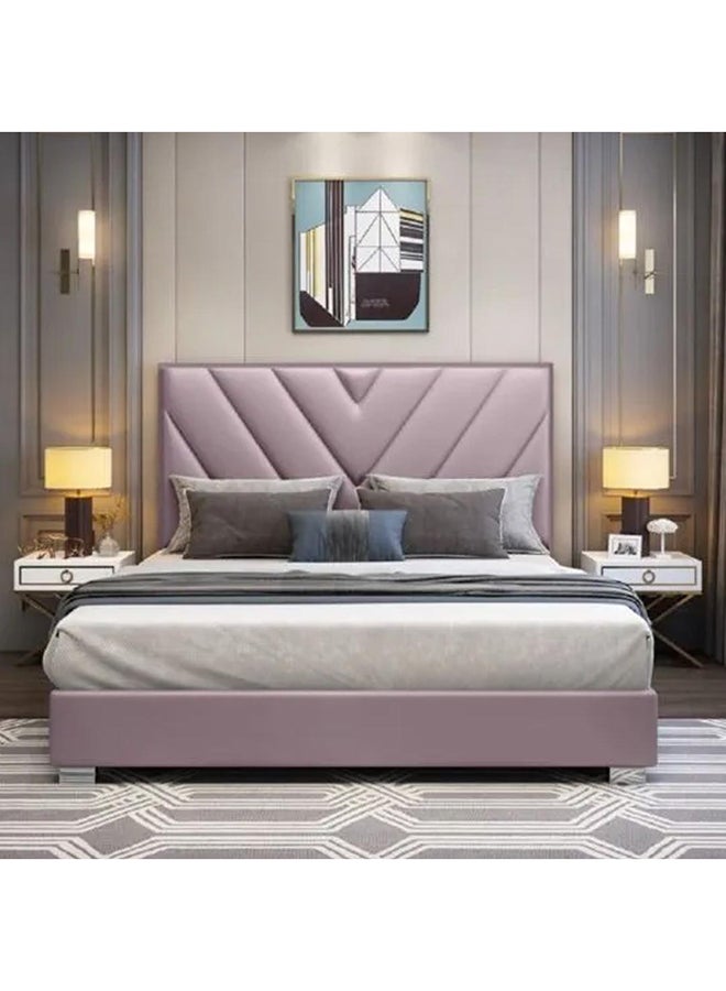 A to Z Furniture Victor Plush Velvet Bed 200x200cm Super King Bed in Pink Color