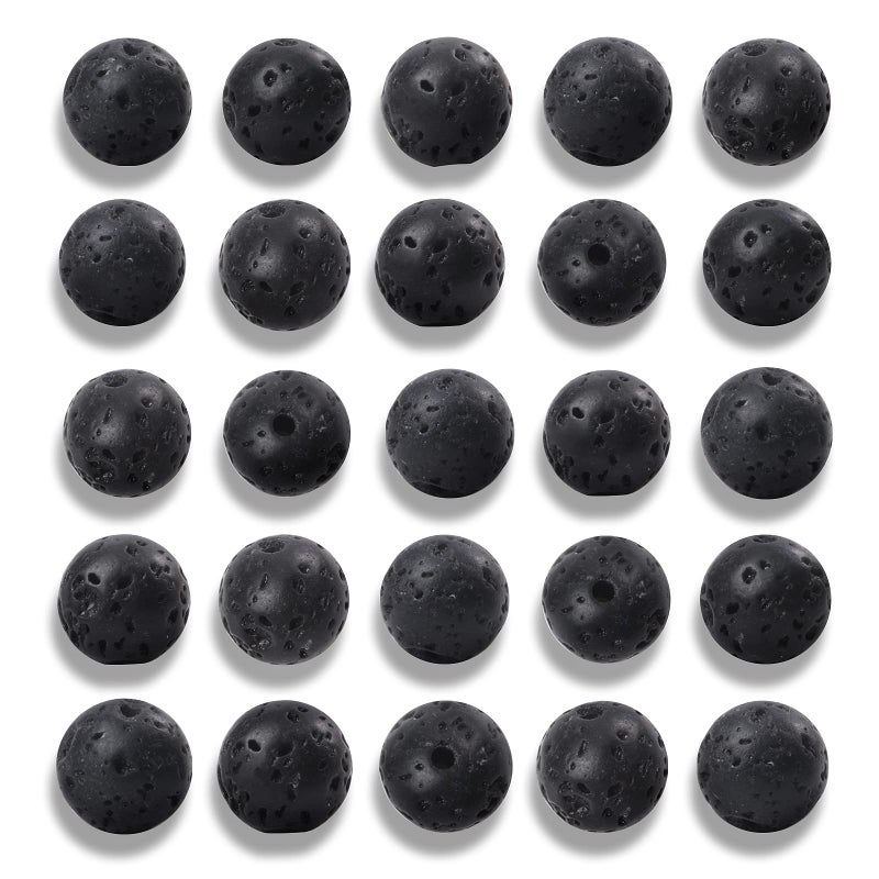 NITOPUPU 100Pcs 10mm Natural Black Volcanic Lava Gemstone Beads Round Loose Stone Beads for Jewerly Making with Crystal Stretch Cord