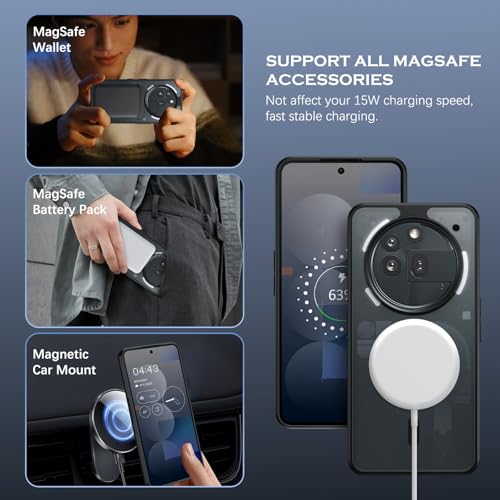 GUAGUA Polycarbonate For Nothing Phone 3A Pro Case, [Compatible With Magsafe] Magnetic Anti-Scratch Translucent Matte Back Slim Shockproof Case Phone Cover,Black - Image 2