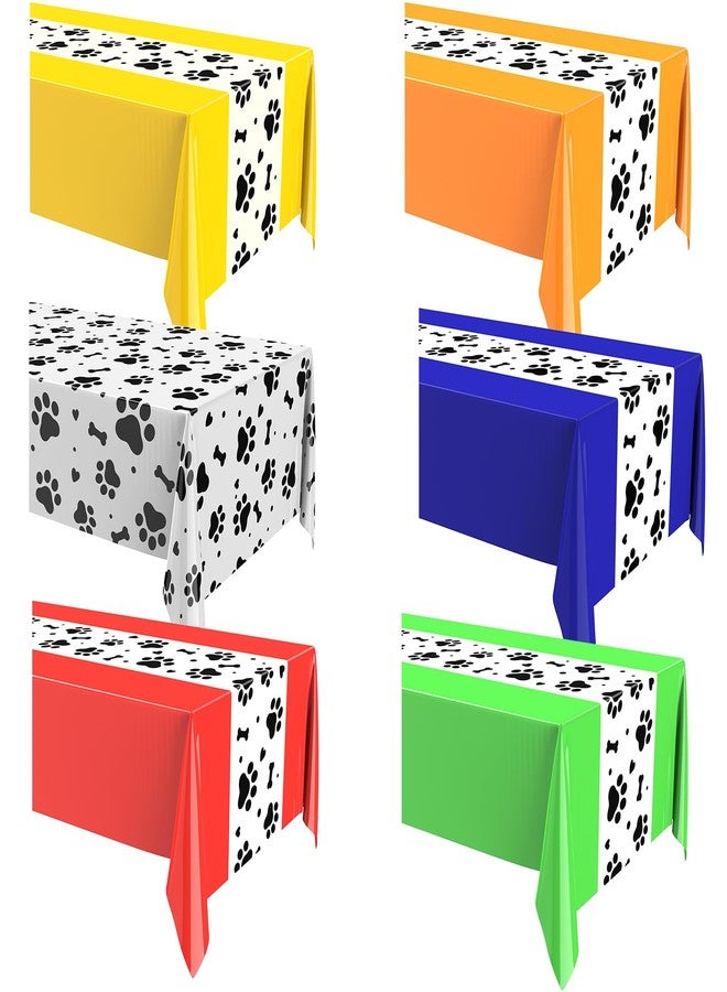 Oudain 6 Pcs Paw Print Plastic Tablecloths Disposable Rectangle Bone Sign Large Table Covers for Dog Theme Birthday Party Decorations Boy Girl Puppy Pet Dog Cat Party, 54x108 Inch (Colorful) - Image 1