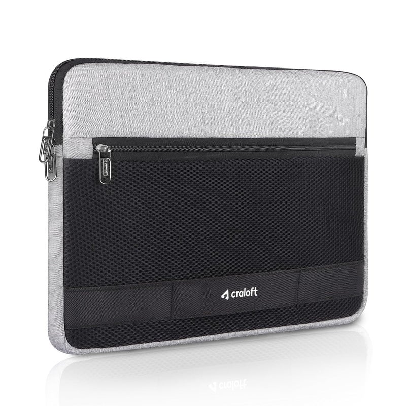 CRALOFT 14″ Water-Resistant Padded Laptop Sleeve Cover Bag with Handle - Polyester 14-Inch Case Compatible with MacBook, Dell, HP, Lenovo – Office & Travel use (Grey/Black) - Image 1