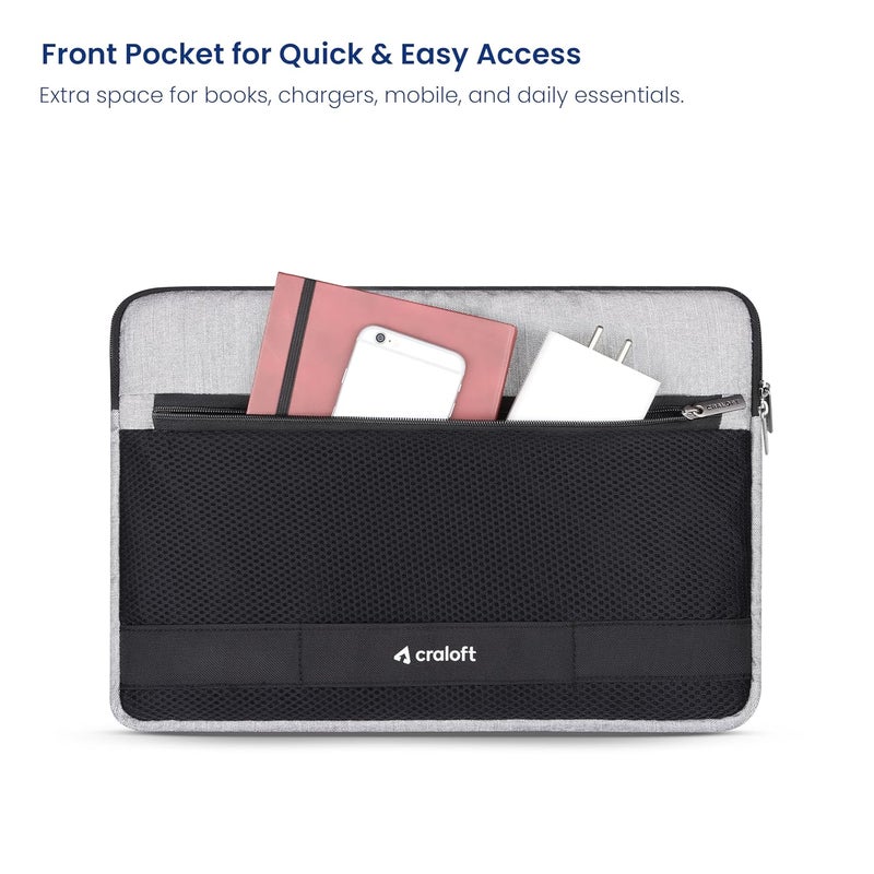 CRALOFT 14″ Water-Resistant Padded Laptop Sleeve Cover Bag with Handle - Polyester 14-Inch Case Compatible with MacBook, Dell, HP, Lenovo – Office & Travel use (Grey/Black) - Image 5