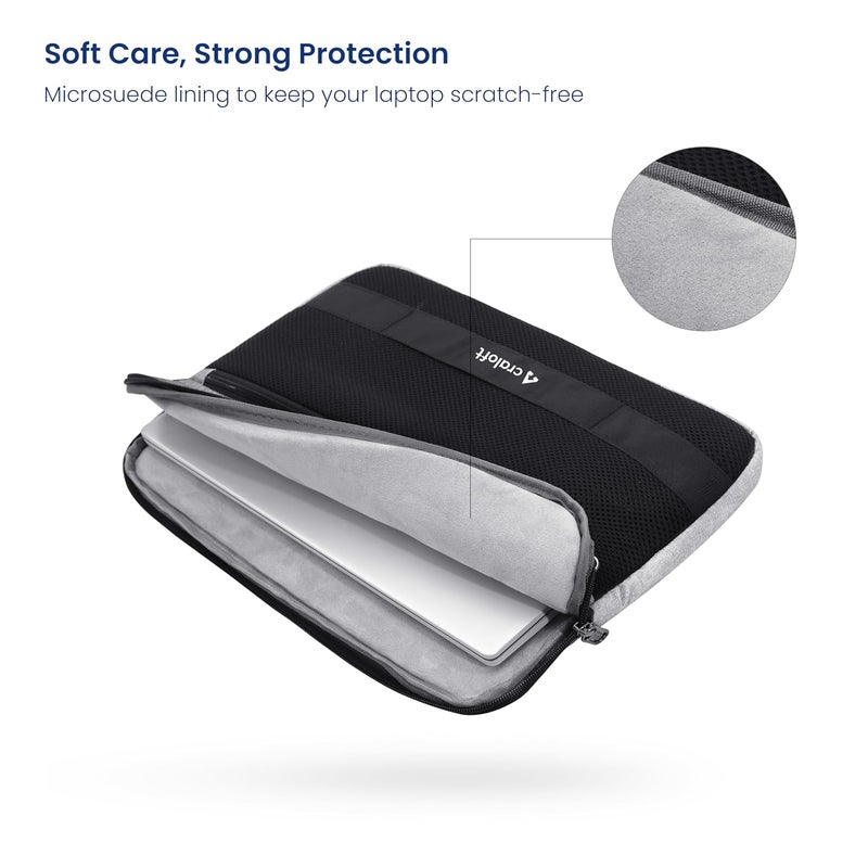 CRALOFT 14″ Water-Resistant Padded Laptop Sleeve Cover Bag with Handle - Polyester 14-Inch Case Compatible with MacBook, Dell, HP, Lenovo – Office & Travel use (Grey/Black) - Image 3