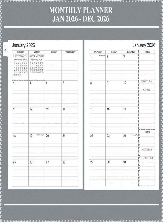 Tiankool Planner 2026, Jan 2026 - Dec 2026 Weekly Monthly Planner with 12 Monthly Tabs and Elastic Closure, Inner Pocket, Round Corner,5.8" x 8.25"- Grey - Image 4