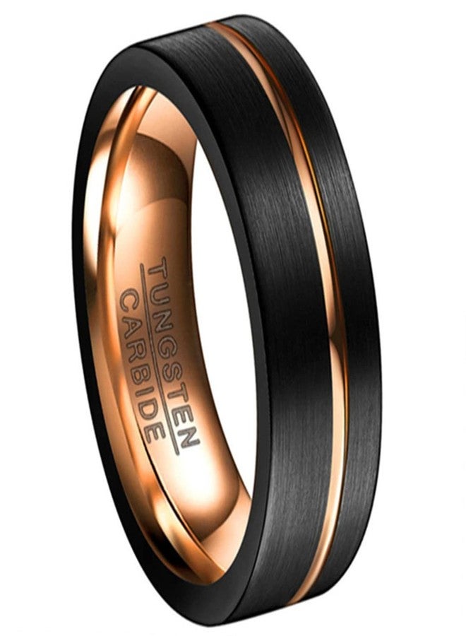 Corato 8mm Rose Gold Black Tungsten Rings for Men Grooved Wedding Engagement Band Brushed Finish Size 9 - Image 1