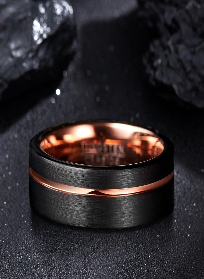 Corato 8mm Rose Gold Black Tungsten Rings for Men Grooved Wedding Engagement Band Brushed Finish Size 9 - Image 5
