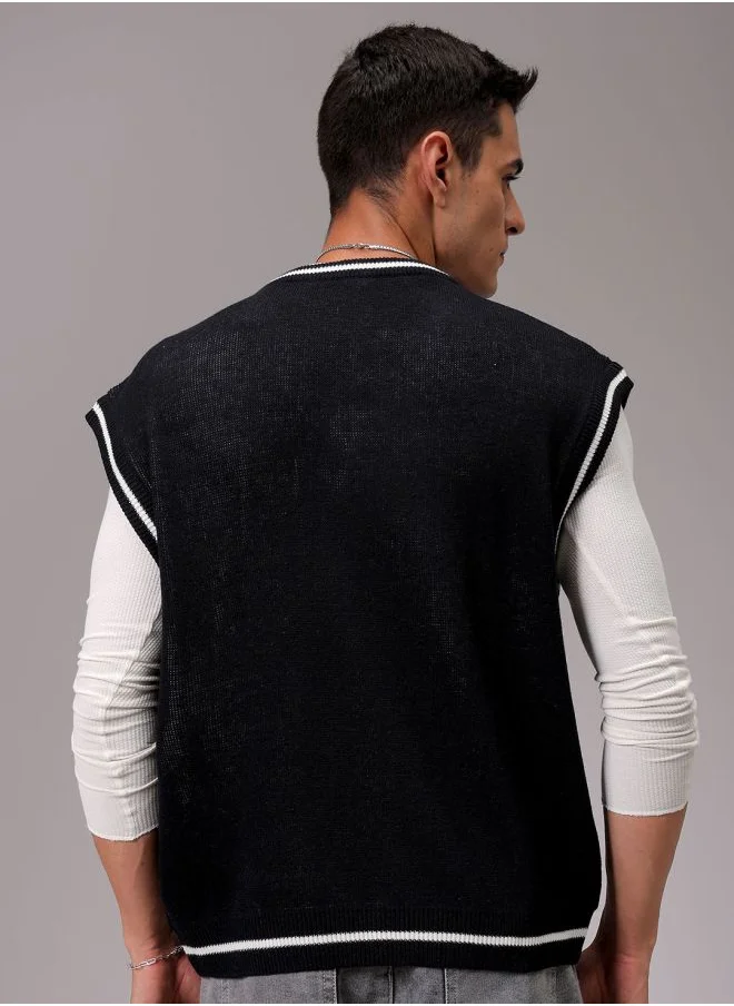The Indian Garage Co Men Boxy Fit Graphic V-Neck Sweater