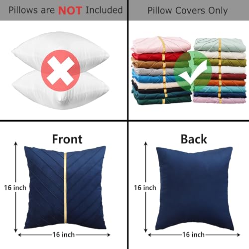 Tosleo Navy Blue Pillow Covers 20 x 20 inch Pack of 2 with Gold Leather Soft Velvet Throw Pillow Covers Decorative Couch Luxury Modern Pillow Cases Spring Summer Home Decor - Image 3