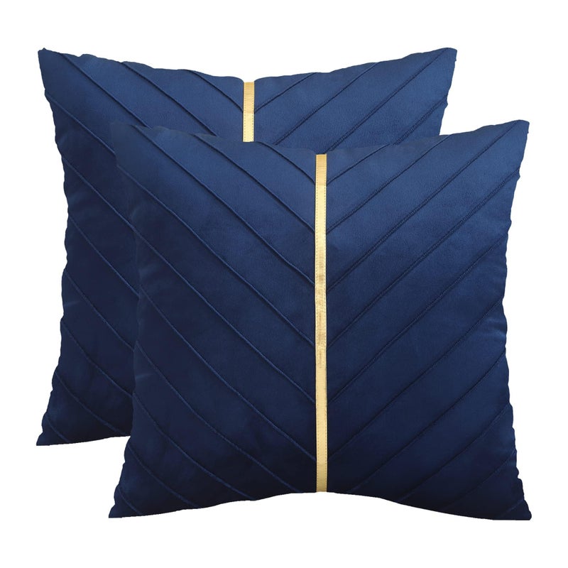 Tosleo Navy Blue Pillow Covers 20 x 20 inch Pack of 2 with Gold Leather Soft Velvet Throw Pillow Covers Decorative Couch Luxury Modern Pillow Cases Spring Summer Home Decor - Image 2